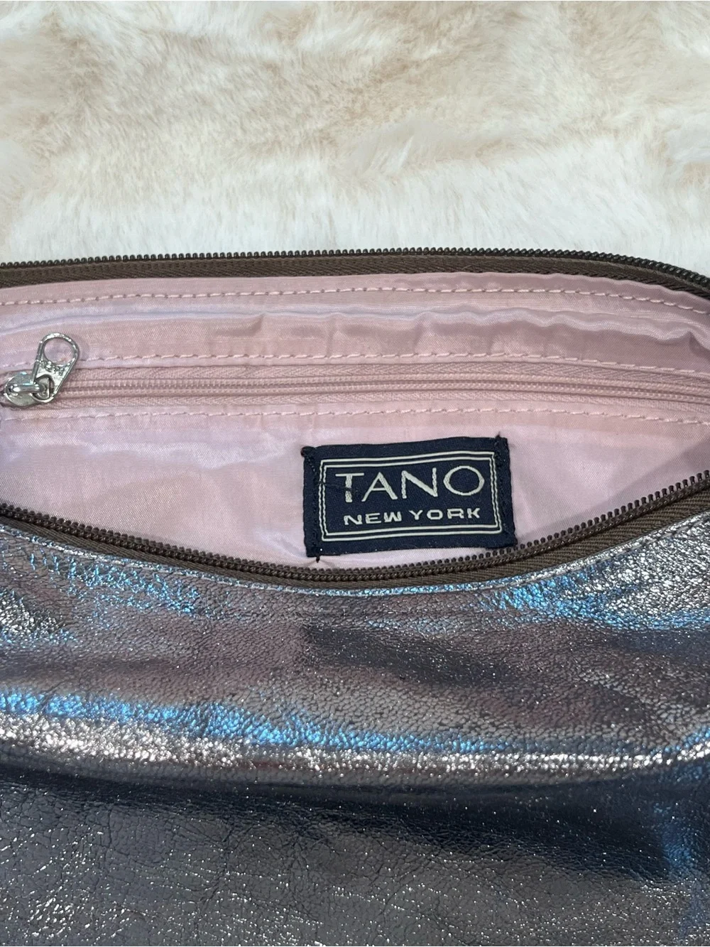 Tano Metallic Silver Crescent Small Shoulder Bag